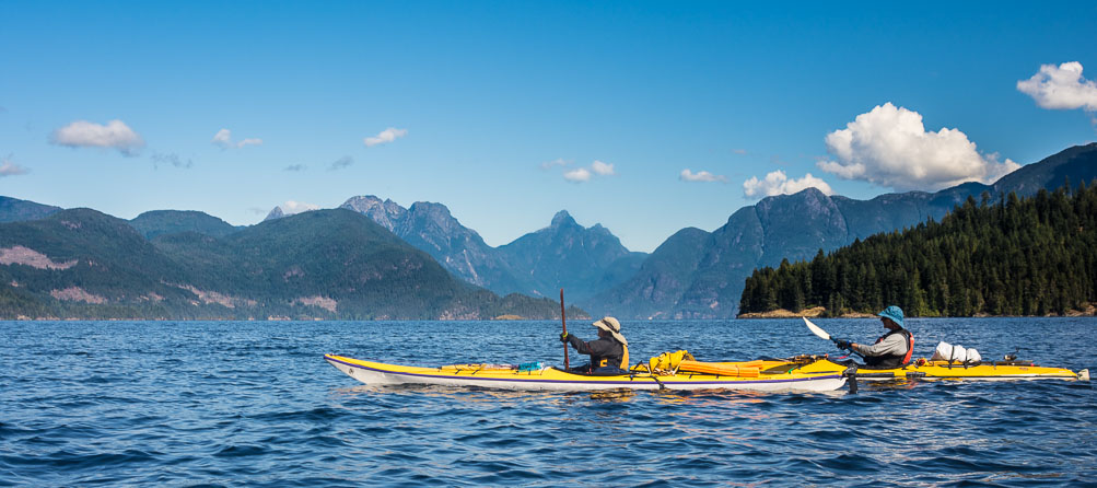 Heading out with Lynn and Eric across Jervis Inlet, BC.