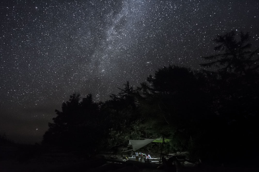 Northern Milky Way and the Andromeda Galaxy hovering over dinner